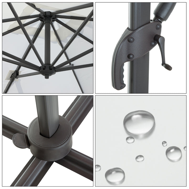2.5 x 2.5m Patio Offset Parasol Umbrella Cantilever Hanging Aluminium Sun Shade Canopy Shelter 360¡ Rotation with Crank Handle and Cross Base