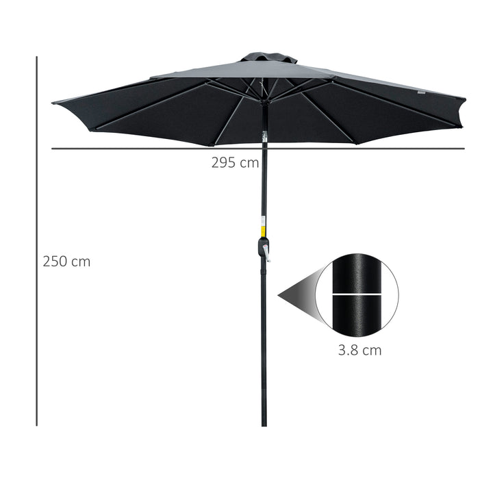 3(m) Tilting Parasol Garden Umbrellas, Outdoor Sun Shade with 8 Ribs, Tilt and Crank Handle for Balcony, Bench, Garden, Black