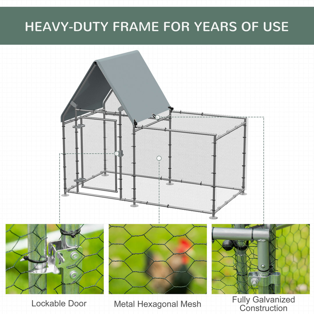 PawHut Walk In Chicken Run, Large Galvanized Chicken Coop, Hen Poultry House Cage, Rabbit Hutch Metal Enclosure, 200 x 105 x 172cm