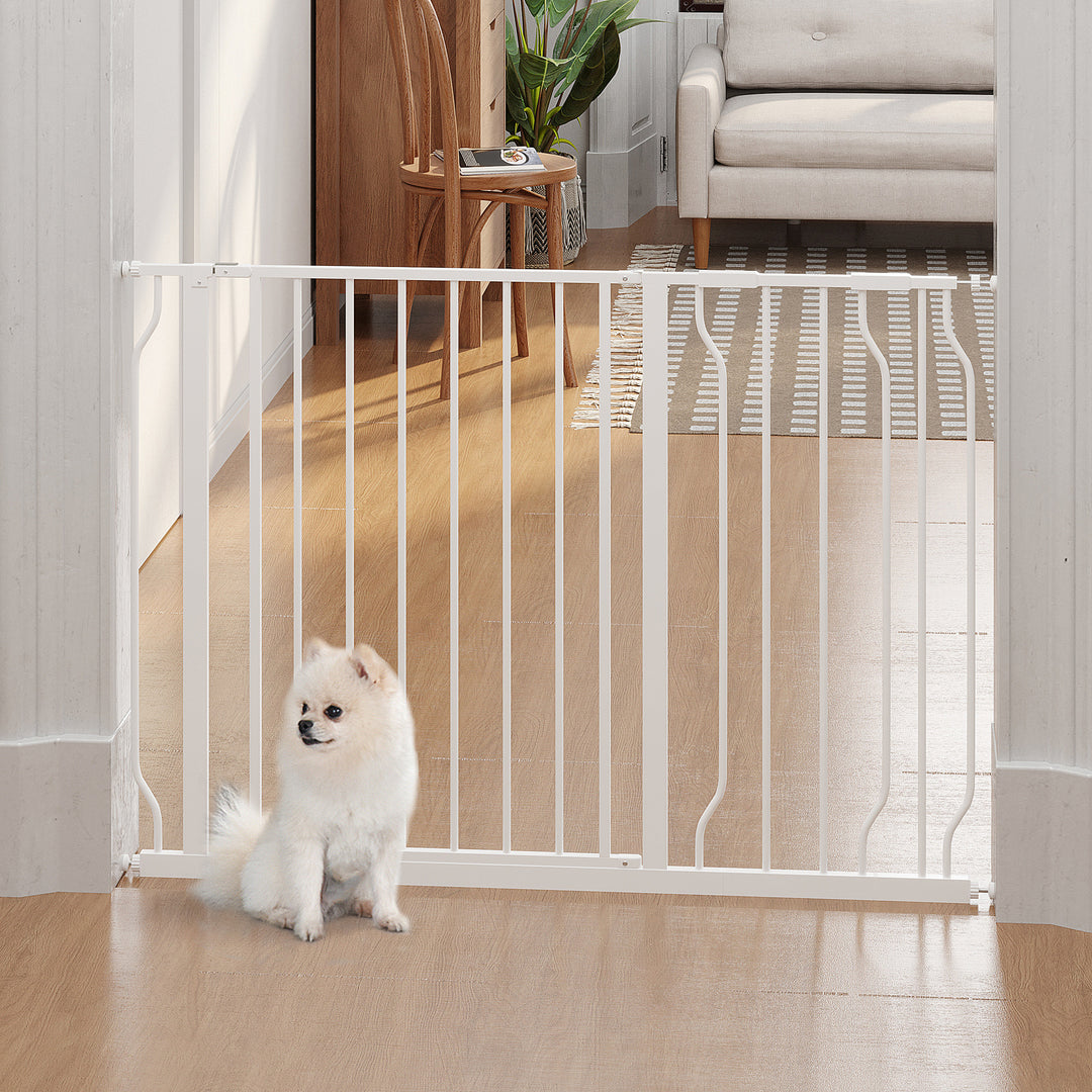 Wide Dog Safety Gate, with Door Pressure, for Doorways, Hallways, Staircases - White