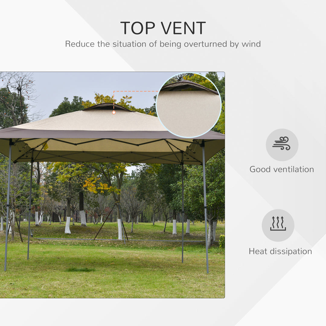 Outsunny 4 x 4m Pop-up Canopy Gazebo Tent with Roller Bag &amp; Adjustable Legs Outdoor Party, Steel Frame, Brown