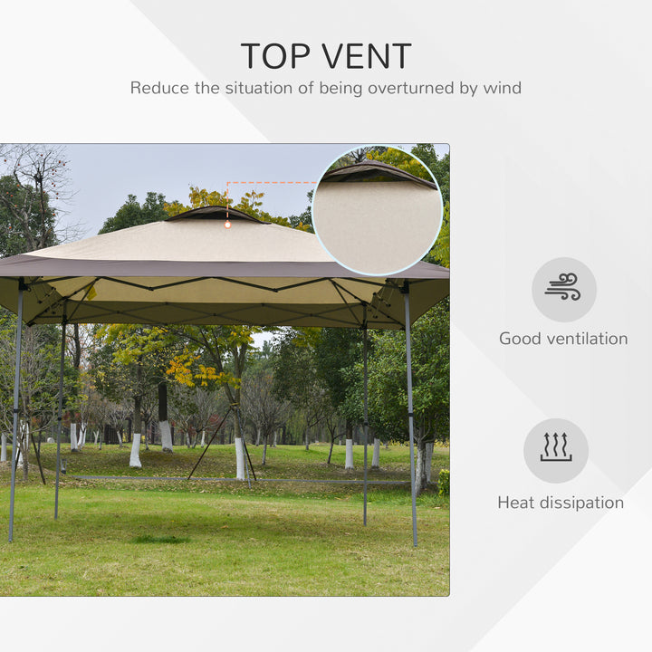 Outsunny 4 x 4m Pop-up Canopy Gazebo Tent with Roller Bag &amp; Adjustable Legs Outdoor Party, Steel Frame, Brown