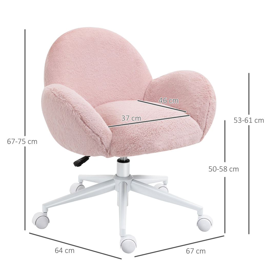 Fluffy Leisure Chair Office Chair with High Back and Armrest for Home Bedroom Living Room with Wheels, Pink