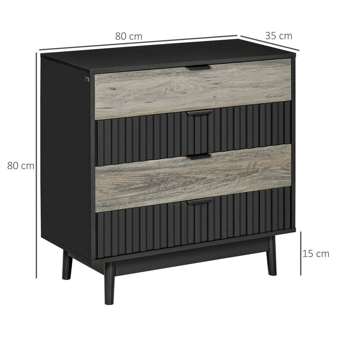 Drawer Chest, 4-Drawer Storage Organiser for Bedroom, Living Room, 80cmx35cmx80cm, Grey and Natural Tone
