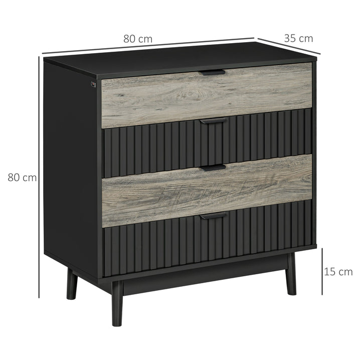 Drawer Chest, 4-Drawer Storage Organiser for Bedroom, Living Room, 80cmx35cmx80cm, Grey and Natural Tone