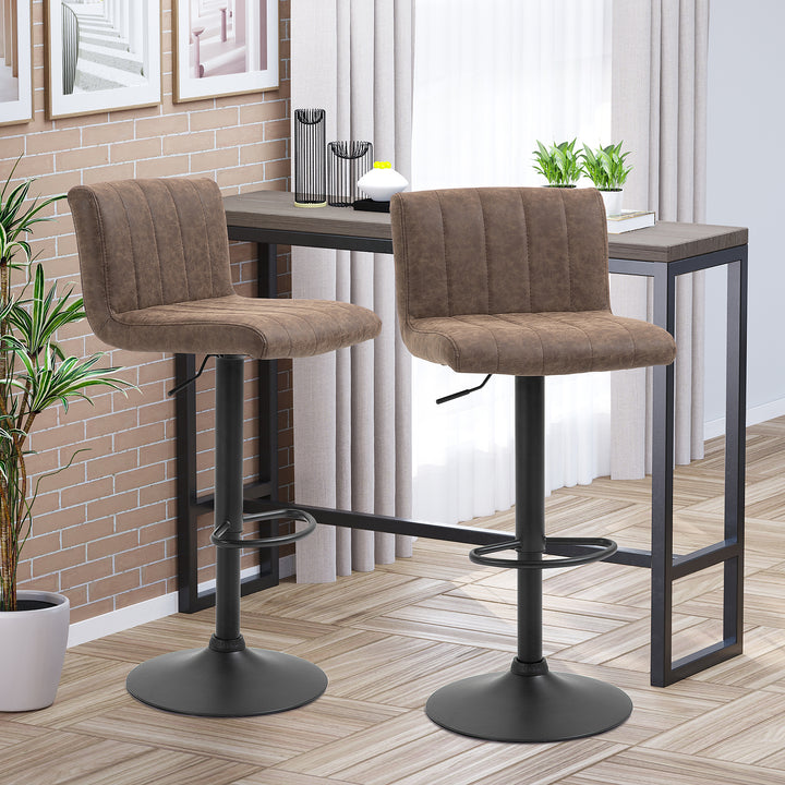 Barstools Set of 2 Adjustable Height Swivel Gas Lift PU Leather Counter Bar Chairs with Footrest, Brown
