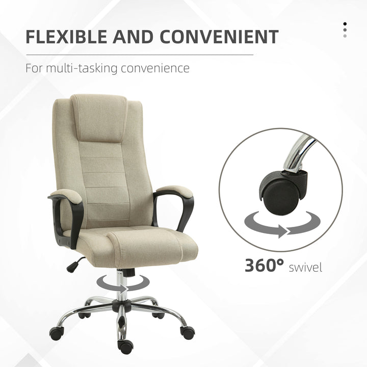 High Back Office Chair 360° Swivel Chair Adjustable Height Tilt Function Linen Khaki 62W x 62D x 110-119H cm