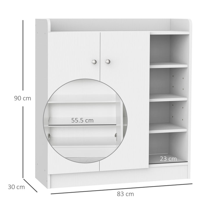 HOMCOM Shoe Storage Cabinet Home Hallway Furniture 2 Doors w/Adjustable 4 Shelves Cupboard Footwear Rack Stand Organiser White