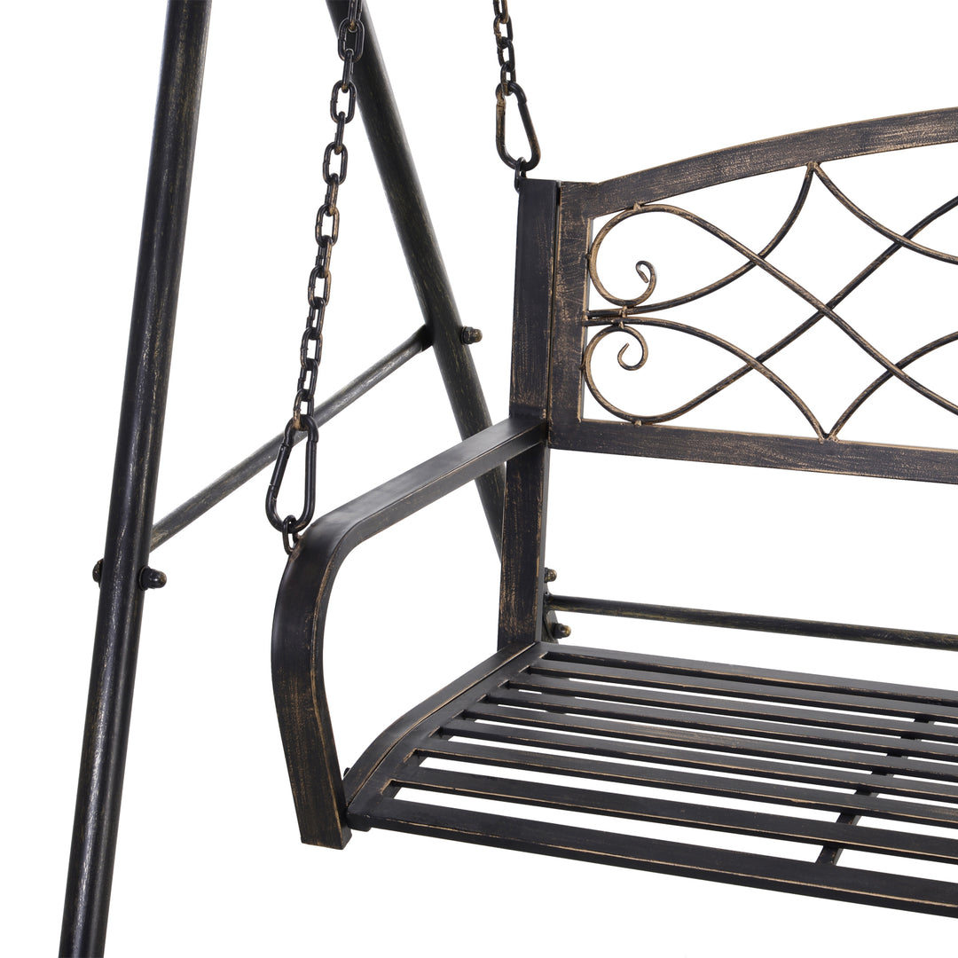 Garden 2-Seater Metal Swing Chair Bench Modern Style Outdoor Sling Seat, Black