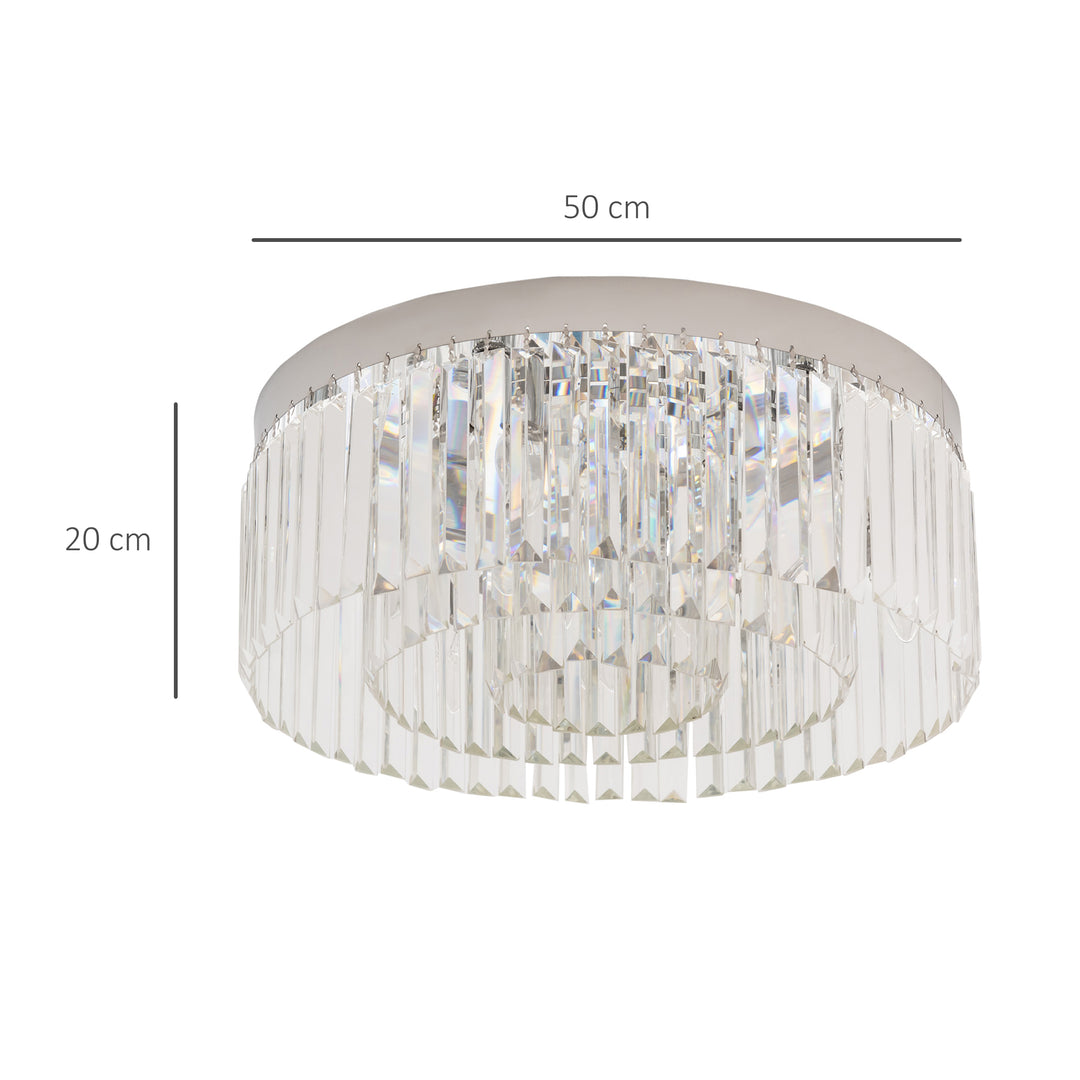 Crystal Ceiling Light Modern Chandeliers w/ Stainless Steel Base 10 Lights Elegant Flush Mount Ceiling Lighting for Living Room, Hallway, Bar