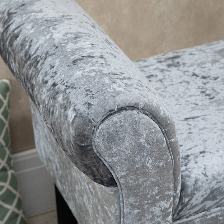 HOMCOM Ice Crush Velvet Fabric Upholstered Bed End Bench, Padded Sponge Cushion Bedroom Bench with Armrests Rubber Wood for Room Entryway, Silver Grey