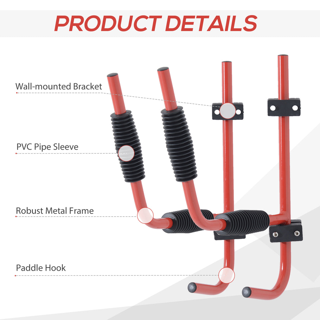 HOMCOM Canoe/Kayak  Aluminum Wall Mount Hangers-Red