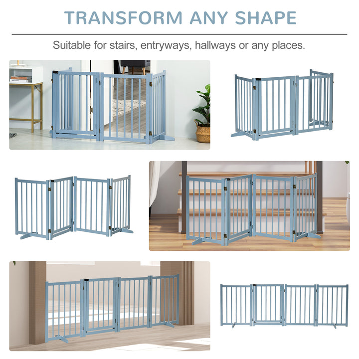 Pet Gate for Small and Medium Dogs, Freestanding Wooden Foldable Dog Safety Barrier with 4 Panels, 2 Support Feet for Doorways, Stairs, Blue