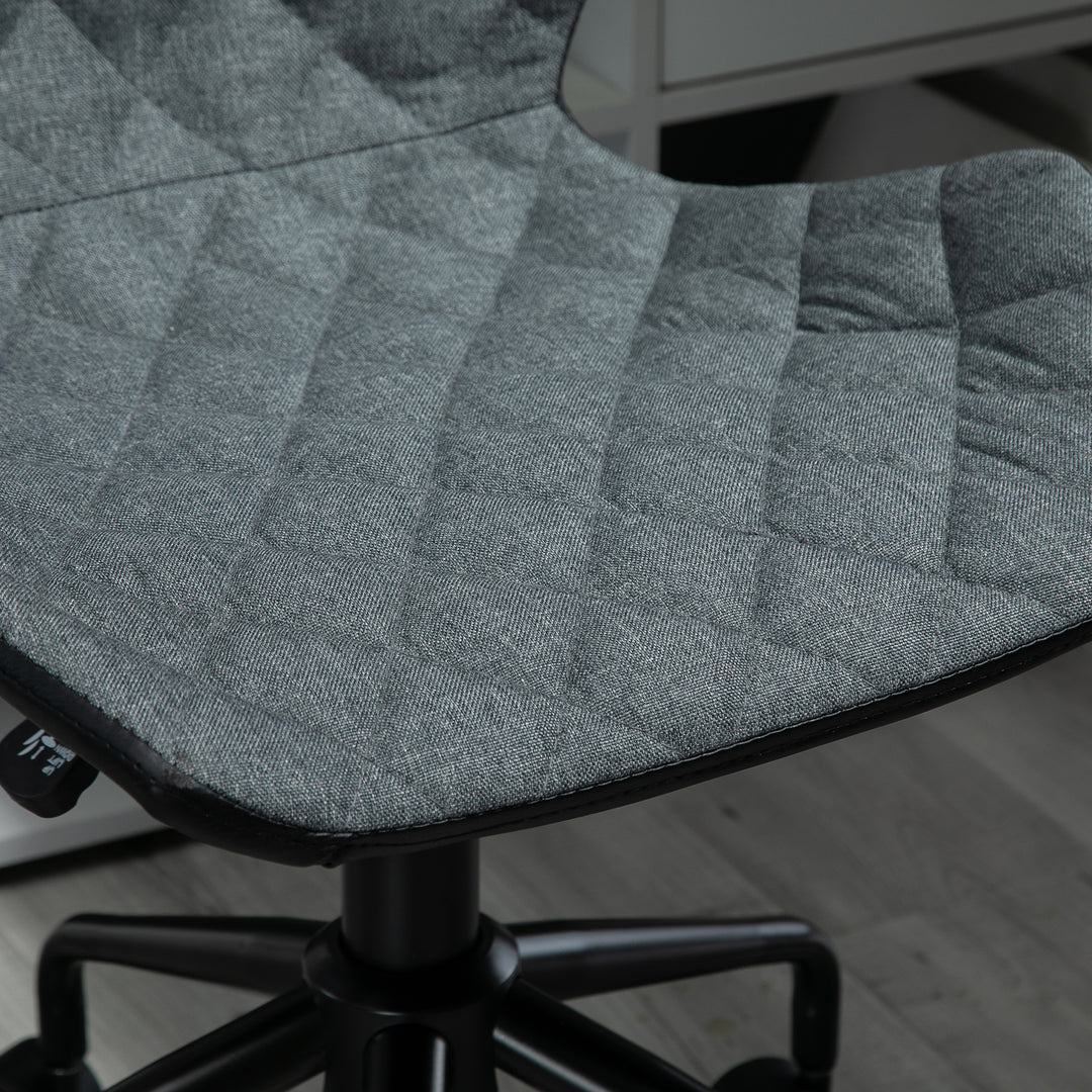 HOMCOM Swivel Chair, Home Office Computer Desk Chair With Nylon Wheels Adjustable Height Linen Grey