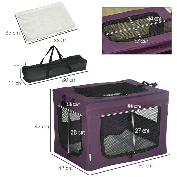 PawHut Pet Carrier Portable Cat Carrier Foldable Dog Bag for Miniature Dogs, 60 x 42 x 42 cm, Purple