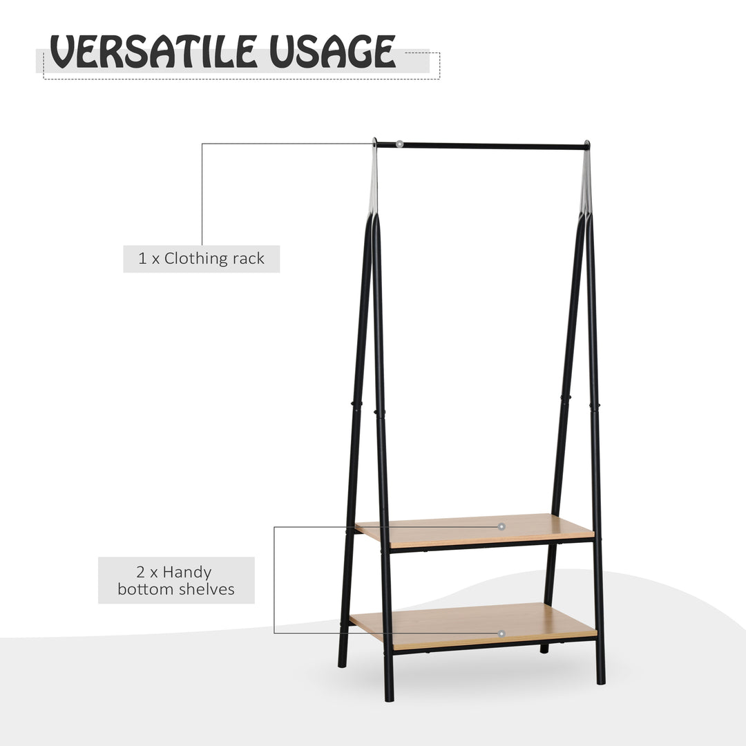 Clothes Rail, Freestanding Metal Clothes Rack with 2 Tier Storage Shelves for Bedroom and Entryway, 64 x 42.5 x 149 cm, Black Frame