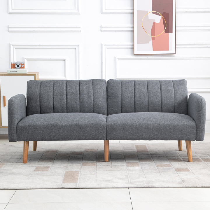 Two Seater Sofa Bed Convertible Linen Fabric Sofa Couch Click Clack Sofabed with Adjustable Split Backrest for Living Room, Bedroom, Grey