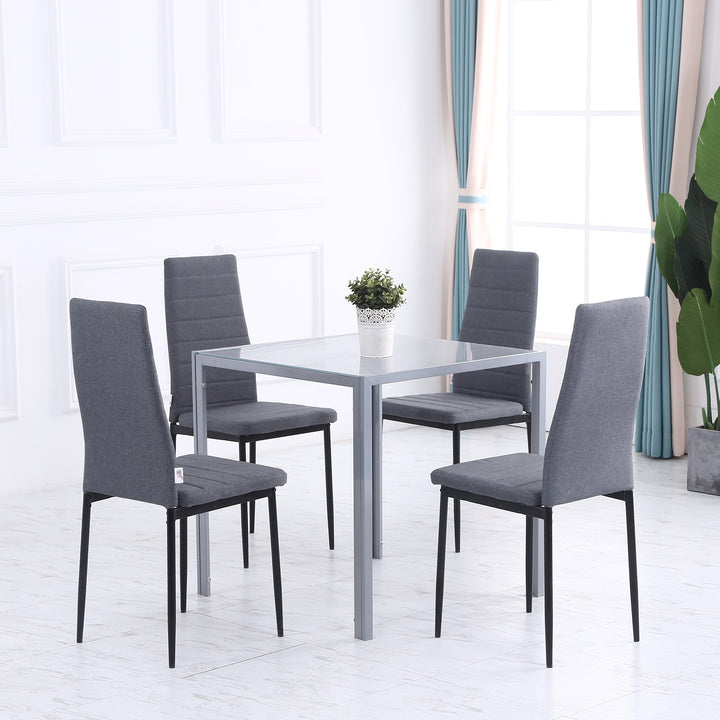 Modern Square Dining Table, Seats 4, with Glass Top & Metal Legs for Dining Room, Living Room, Grey