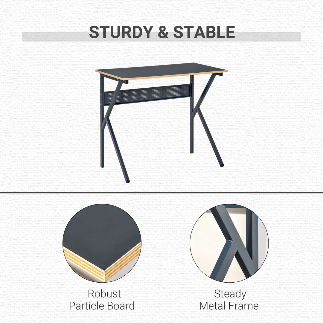 Home Office Computer Desk, Modern Simple Style Writing Table, PC Laptop Workstation with K-Shaped Legs for Bedroom, Living Room, Navy Blue