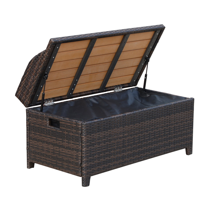 Patio PE Rattan Wicker Storage Basket Box Bench Seat Furniture w/ Cushion Brown