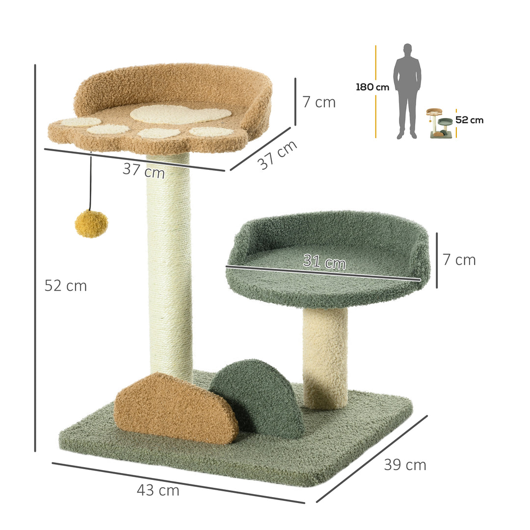 PawHut Small Cat Tree for Indoor Cats, Scratching Posts with 2 Beds, Toy Ball, 43 x 39 x 52cm