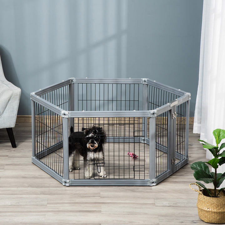 Heavy Duty Pet Playpen, 6 Panels Puppy Play Whelping Pen, Foldable Steel Dog Exercise Fence, with Door, Double Locking Latches