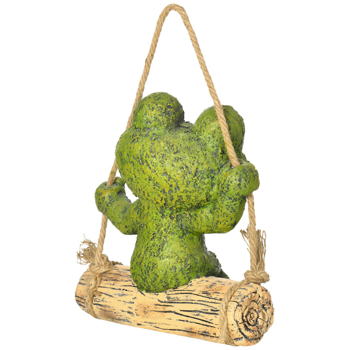 Hanging Garden Statue, Vivid Frog on Swing Art Sculpture, Outdoor Ornament Home Decoration, Green