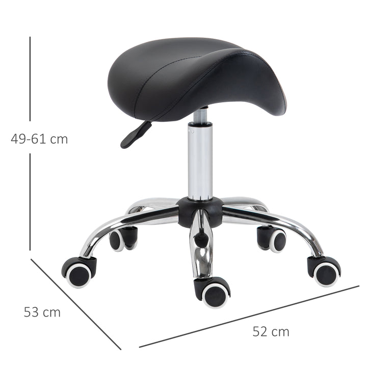 Cosmetic Stool 360° Rotate Height Adjustable Salon Massage Spa Chair Hydraulic Rolling Faux Leather Saddle Stool Mobility - Black