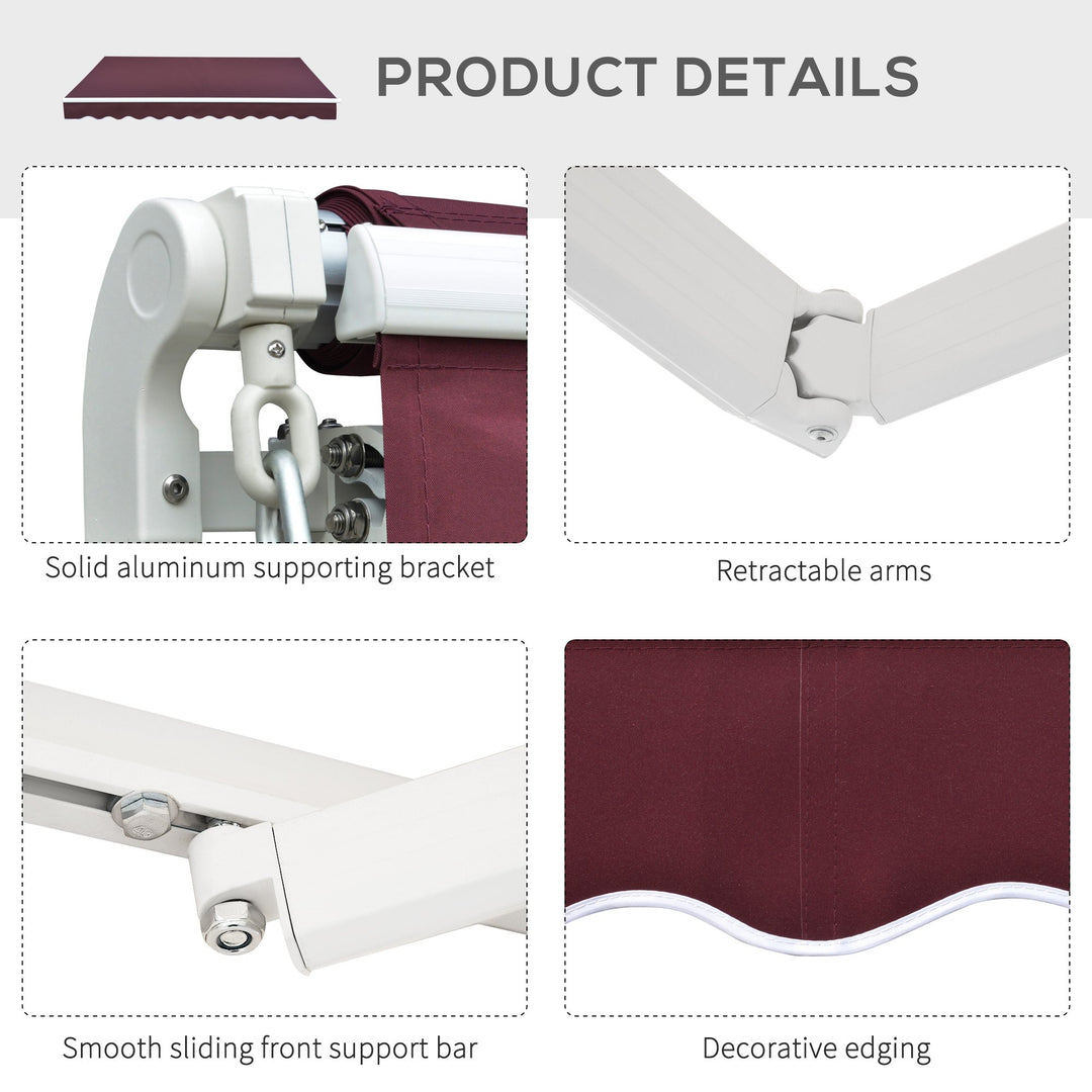 3x4m Garden Patio Retractable Manual Awning Window Door Sun Shade Canopy with Fittings and Crank Handle Wine Red