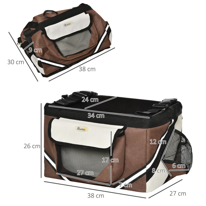 Foldable Pet Carrier Bag Dog Bike Basket Soft-Sided Cat Carrier w/ Storage Pockets, Brown