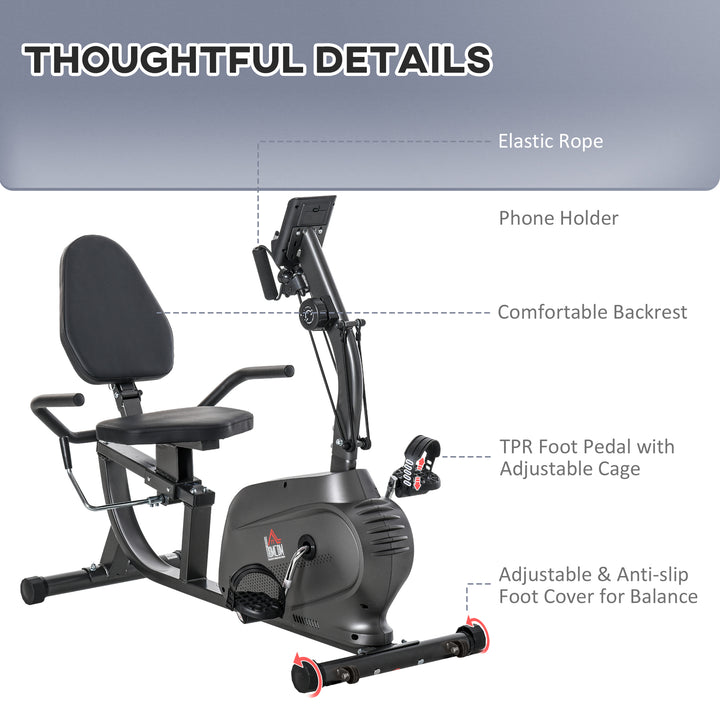 Fitness Recumbent Bike Magnetic Resistance Exercise Bike Stationary Cycling Bike, Pad Holder with LCD Monitor, Indoor Cardio Workout, Black
