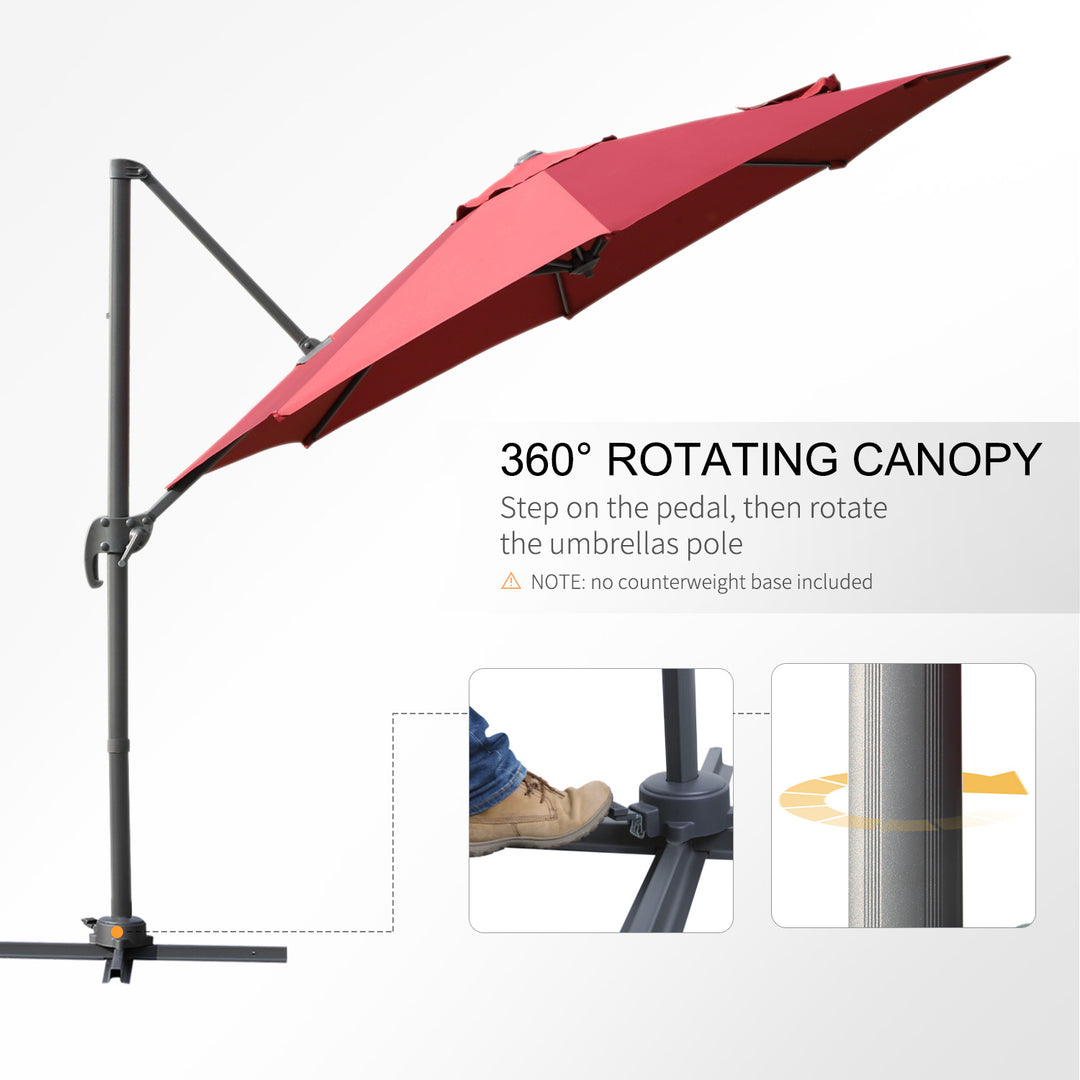 Cantilever Roma Parasol Garden Sun Umbrella 360¡ Rotation w/ Cross Base-Wine Red