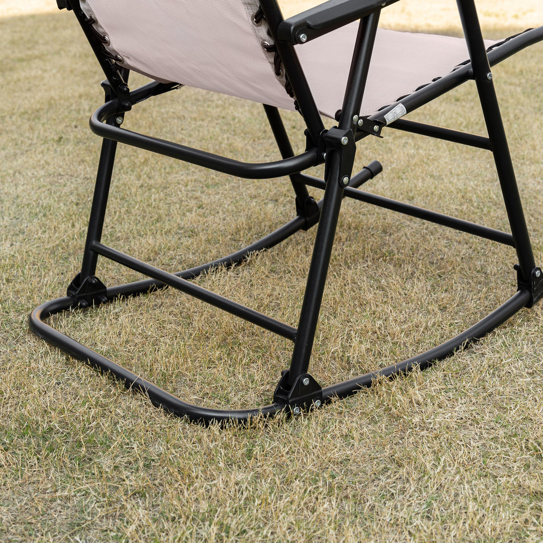 Garden Rocking Chair Folding Outdoor Adjustable Rocker Zero-Gravity Seat with Headrest Camping Fishing Patio Deck - Beige