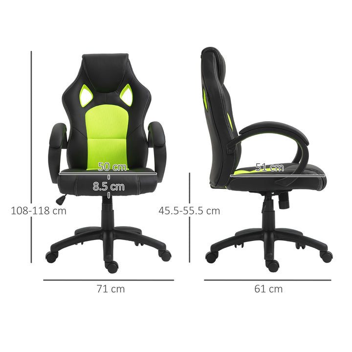 High-Back Gaming Chair Swivel Home Office Computer Racing Gamer Desk Chair, Black Green