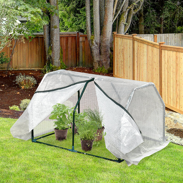 Outsunny Mini Greenhouse Portable Garden Greenhouse Metal Frame Grow House with PVC Cover, Middle Zip Fastening, 99 x 71 x 60 cm, White