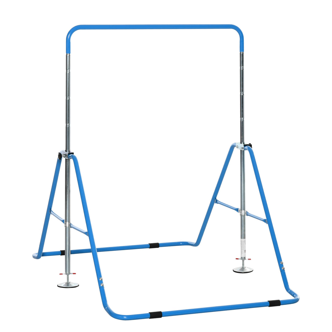 Gymnastics Bar for Kids, Folding Horizontal Bars with Adjustable Height, Training Bar with Triangle Base, Blue
