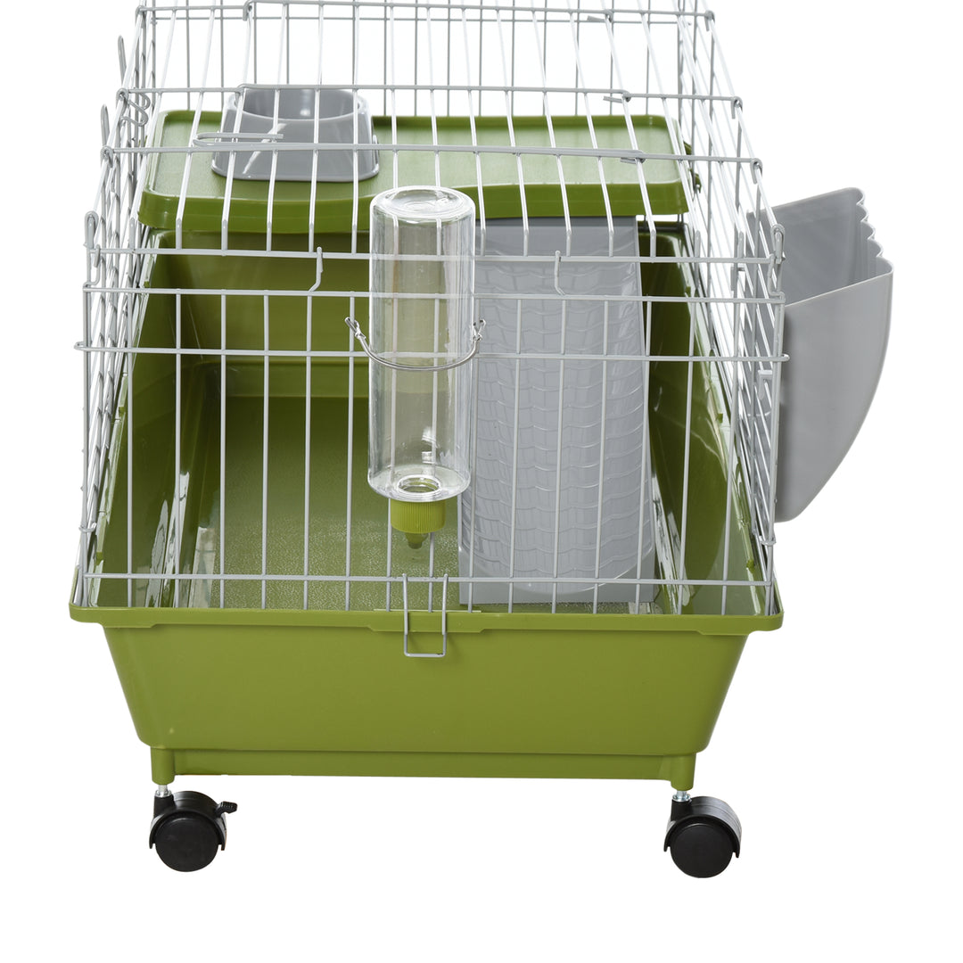 PawHut 35" Small Animal Cage Chinchilla Guinea Pig Hutch Ferret Pet House with Platform Ramp, Food Dish, Wheels, & Water Bottle