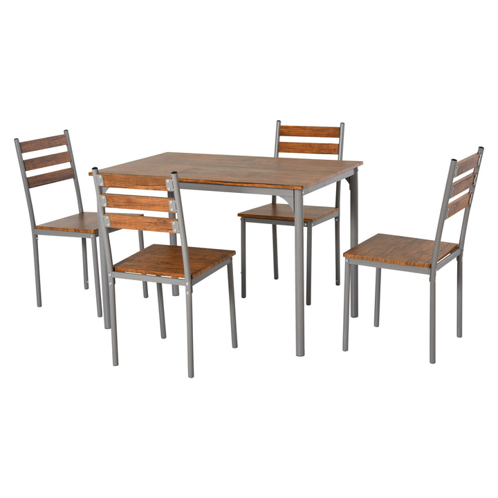 Modern 5-Piece Dining Table Set, Dining Table With 4 Chairs For Compact Dining Room&amp; Kitchen, Brown