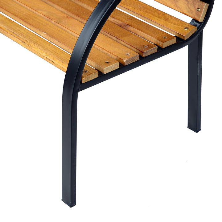 Wooden Garden Bench Park Bench 2 Seater Love Chair Outdoor Patio Porch Furniture w/ Sturdy Metal Frame