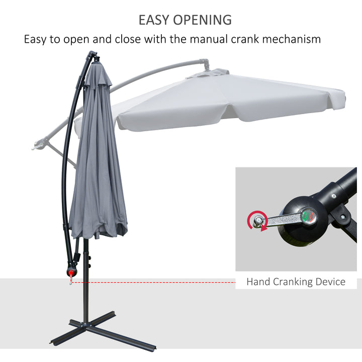 Outsunny 2.7m Banana Parasol Cantilever Umbrella with Crank Handle and Cross Base for Outdoor, Hanging Sun Shade, Dark Grey