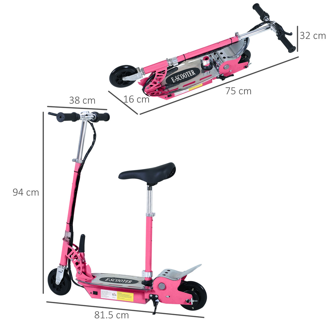 HOMCOM 120W Teens Foldable Kids Powered Scooters 24V Rechargeable Battery Adjustable Ride on Outdoor Toy (Pink)