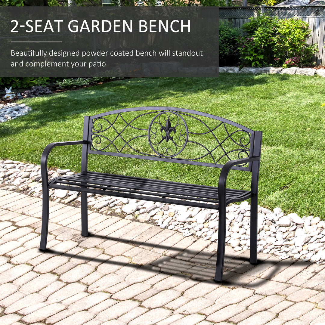 2 Seater Outdoor Patio Metal Garden Bench Yard Furniture Porch  Park Chair Loveseat Black 129L x 91H x 50W cm
