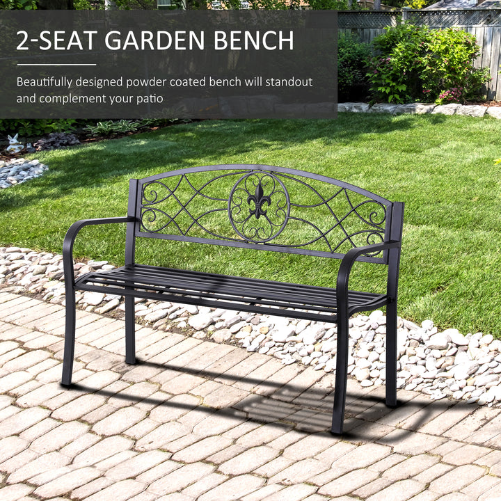 2 Seater Outdoor Patio Metal Garden Bench Yard Furniture Porch  Park Chair Loveseat Black 129L x 91H x 50W cm