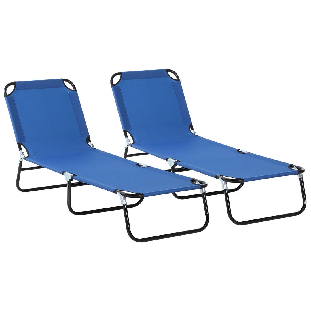 2 Pieces Foldable Sun Lounger Set With 5-Position Adjustable Backrest, Portable Relaxer Recliner with Lightweight Frame Great for Sun Bathing, Blue