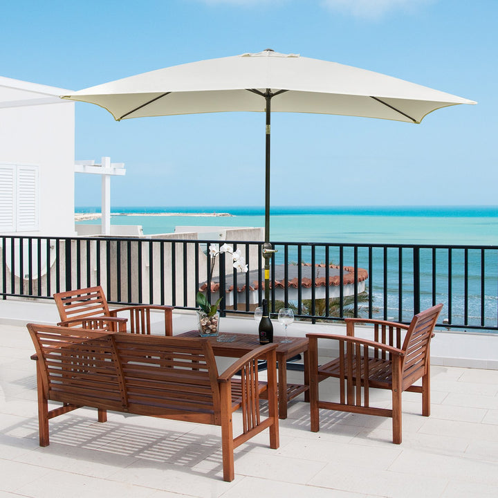 3x2m Garden Parasol Umbrella, Canopy with Aluminum Tilt, Crank Rectangular Sun Shade Steel, Cream White