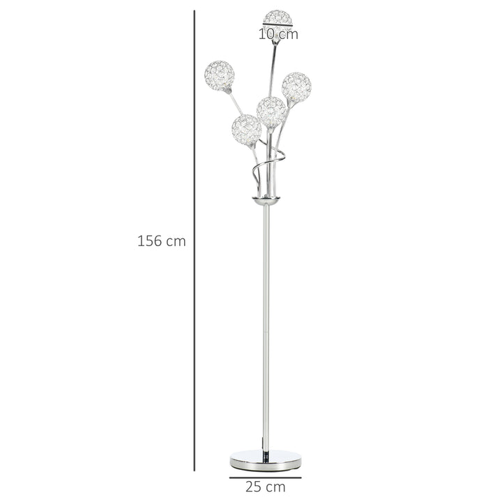 Crystal Floor Lamps for Living Room Bedroom with 5 Light, Modern Upright Standing Lamp, 34x25x156cm, Silver