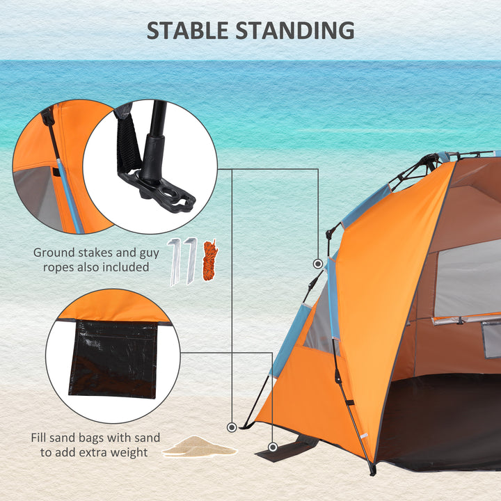 Pop Up Beach Tent, Easy Set Up Sun Shelter, Portable Instant Beach Canopy w/ Extended Porch, Sandbags, Mesh Screen Windows for 1-2 Person