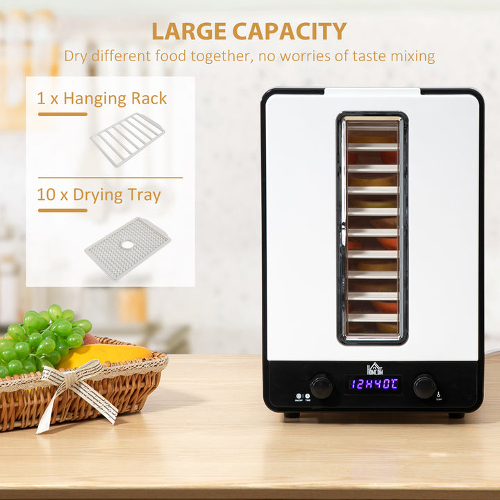 Food Dehydrator with Adjustable Temperature, Timer and LCD Display- White