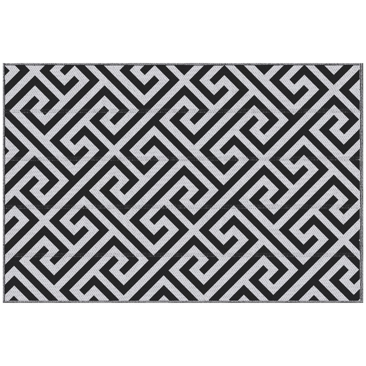 Outsunny 121 x 182 cm(4x6ft) Outdoor Patio Rug Reversible Mat Plastic Straw Rug Portable RV Camping Mat for Garden Deck Picnic Indoor, Black & White