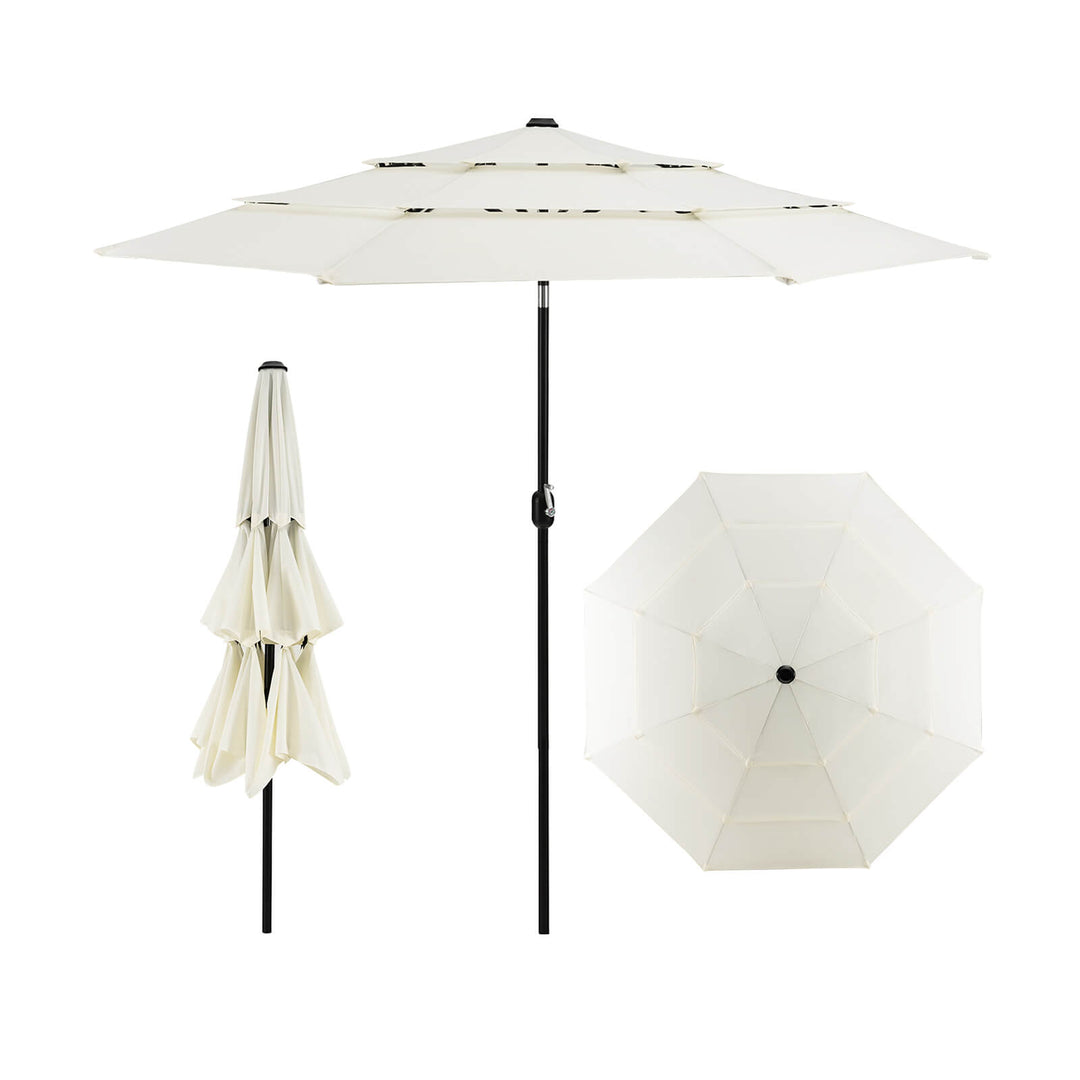 Umbrella with Push Button Tilt and Manual Crank-Beige